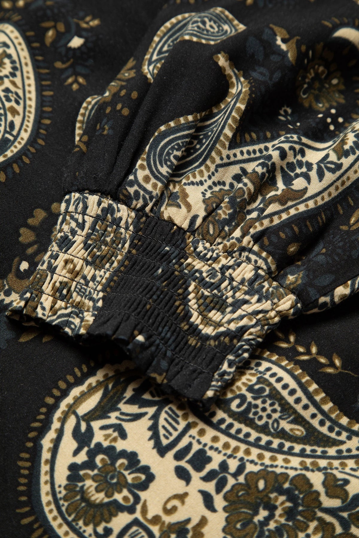 Paisley Print Tie-Neck Blouse in Black
