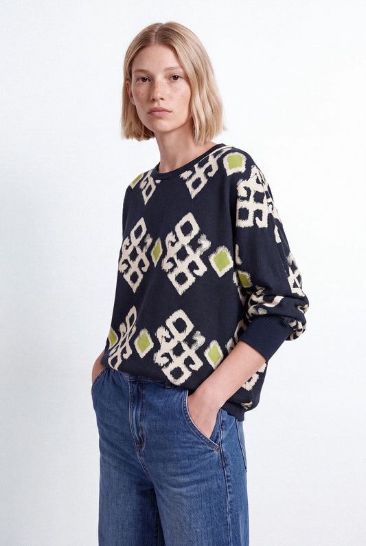 Printed Batwing Knit Sweater