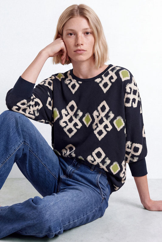 Printed Batwing Knit Sweater