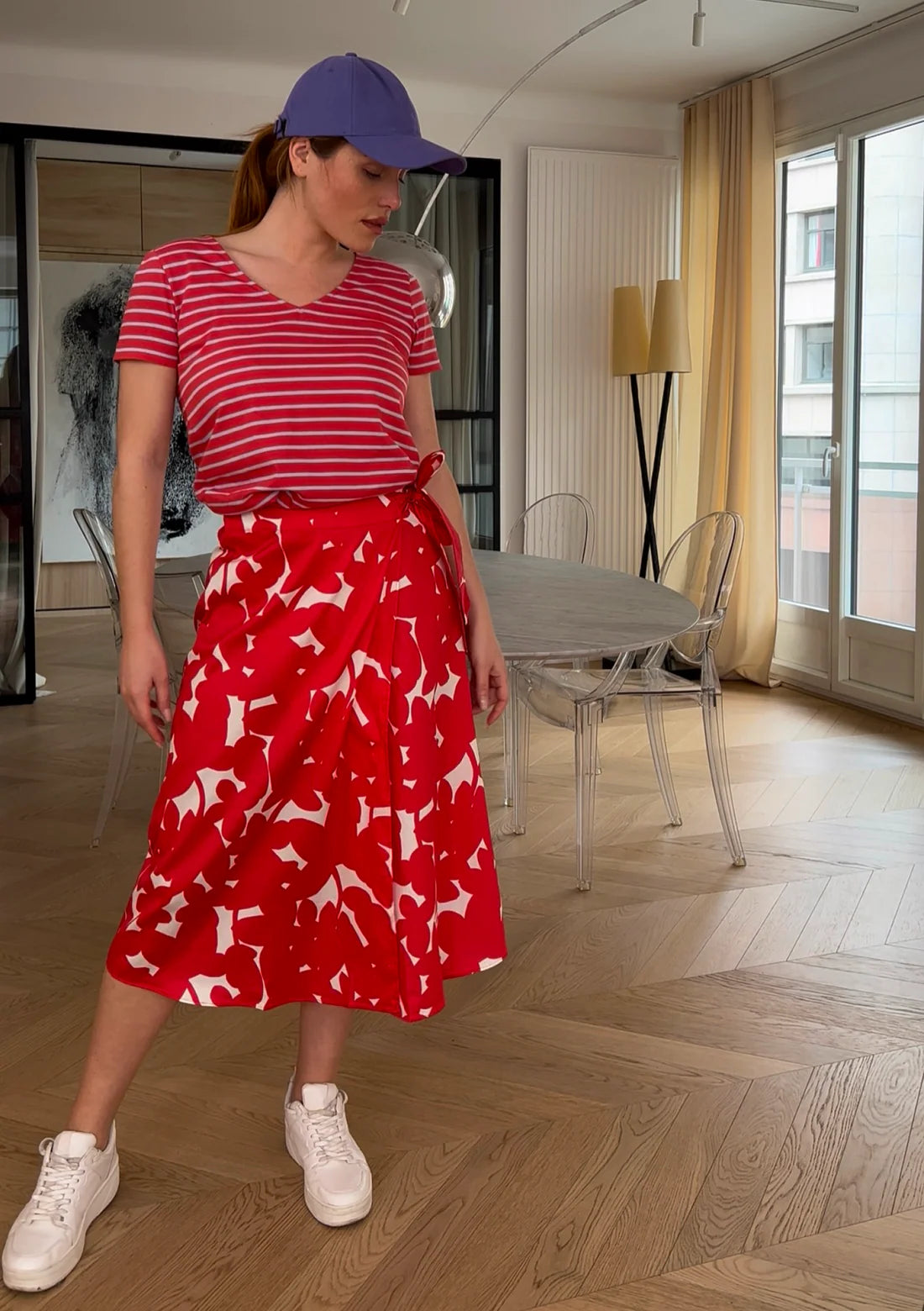 Tony V-Neck Striped Red - Lilac Tee