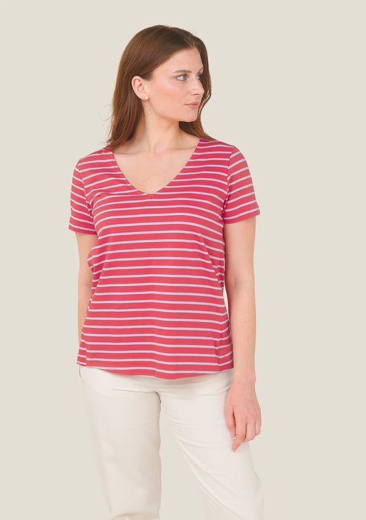 Tony V-Neck Striped Red - Lilac Tee
