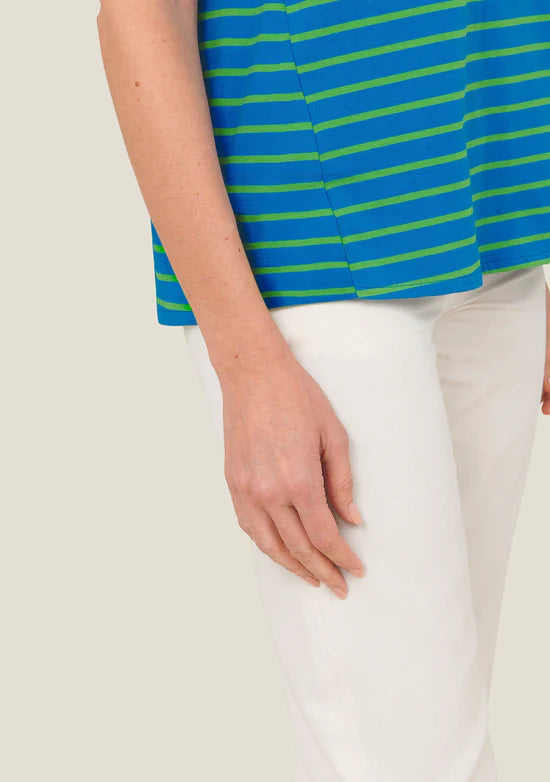 Tony V-Neck Striped Tee in Blue-Green
