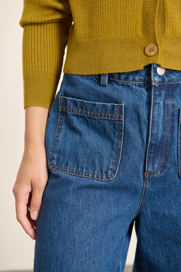 Denim Wide-Leg Trouser in Mid-Blue