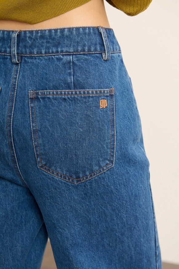 Denim Wide-Leg Trouser in Mid-Blue