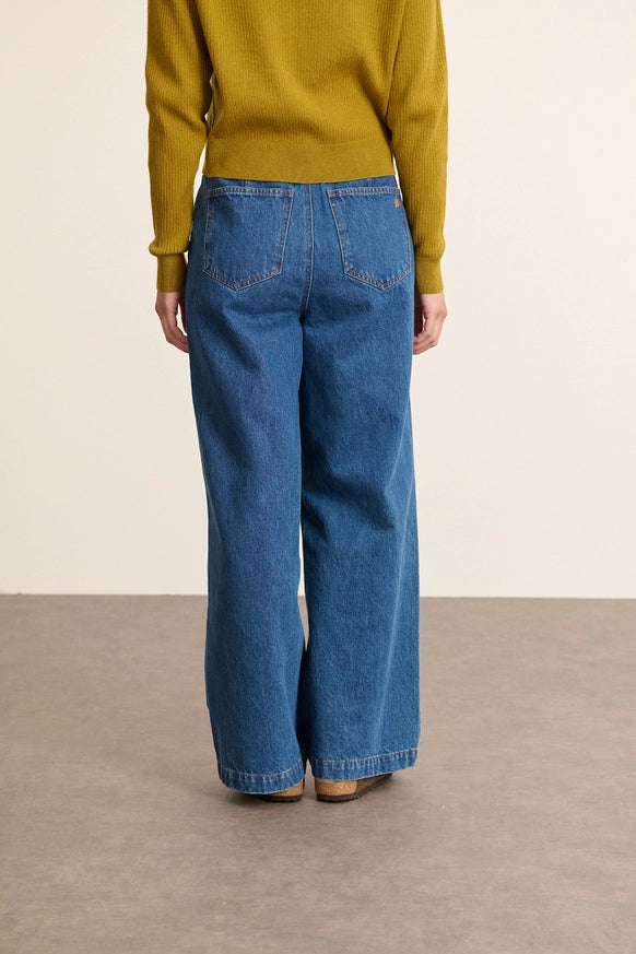 Denim Wide-Leg Trouser in Mid-Blue