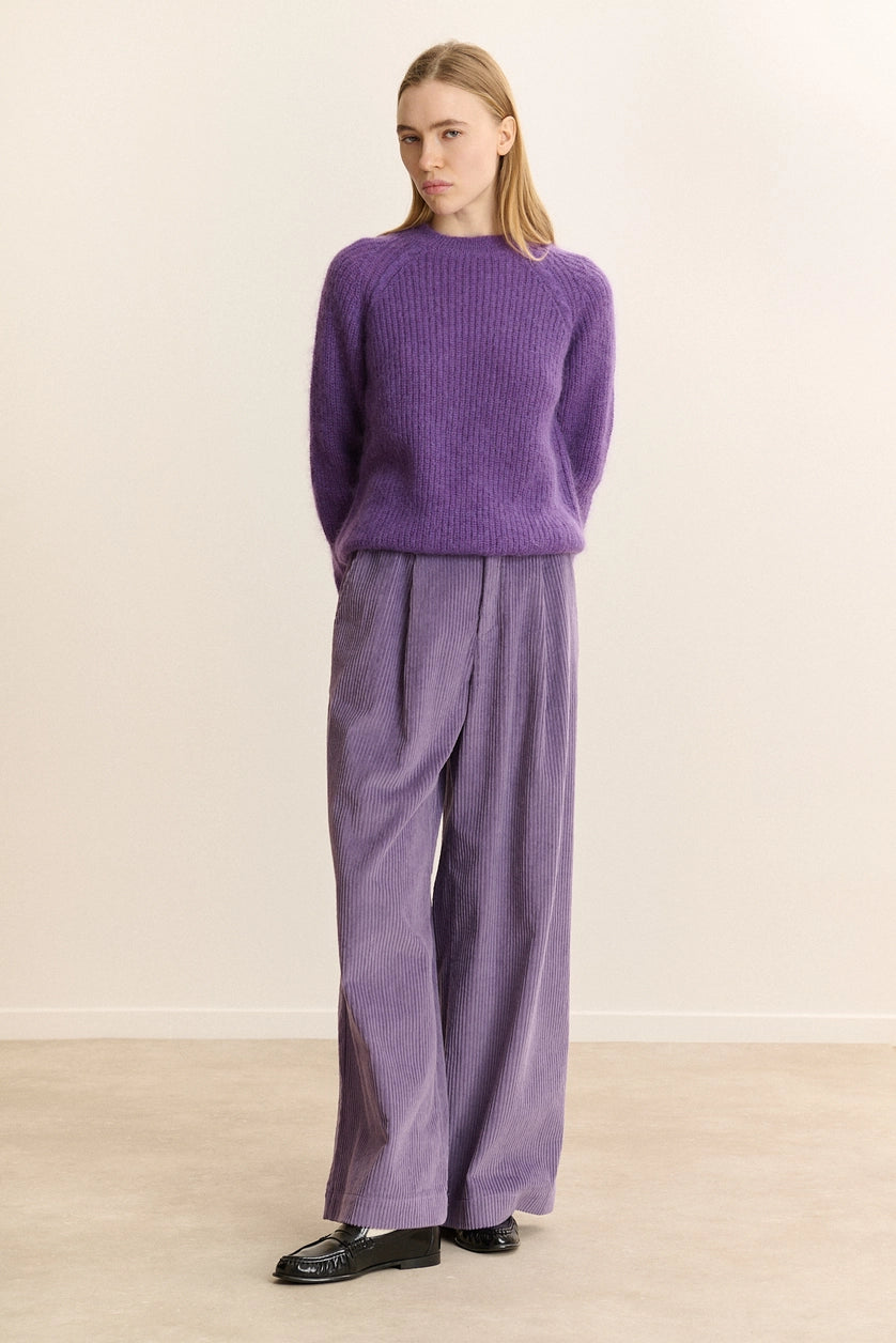 Voltaire Corduroy Wide-Leg Trousers in Lavender