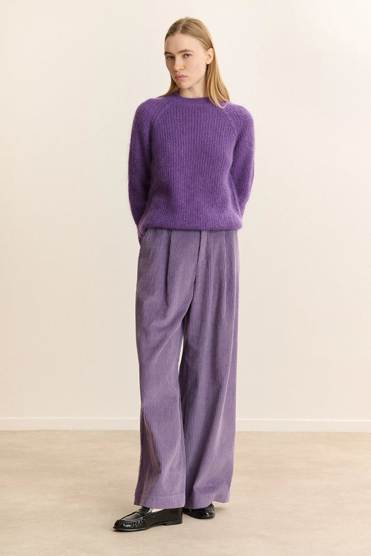 Voltaire Corduroy Wide-Leg Trousers in Lavender