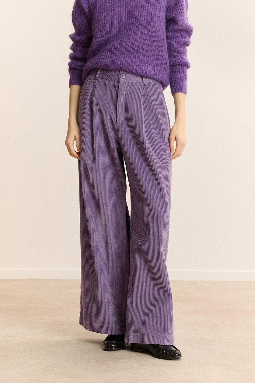 Voltaire Corduroy Wide-Leg Trousers in Lavender