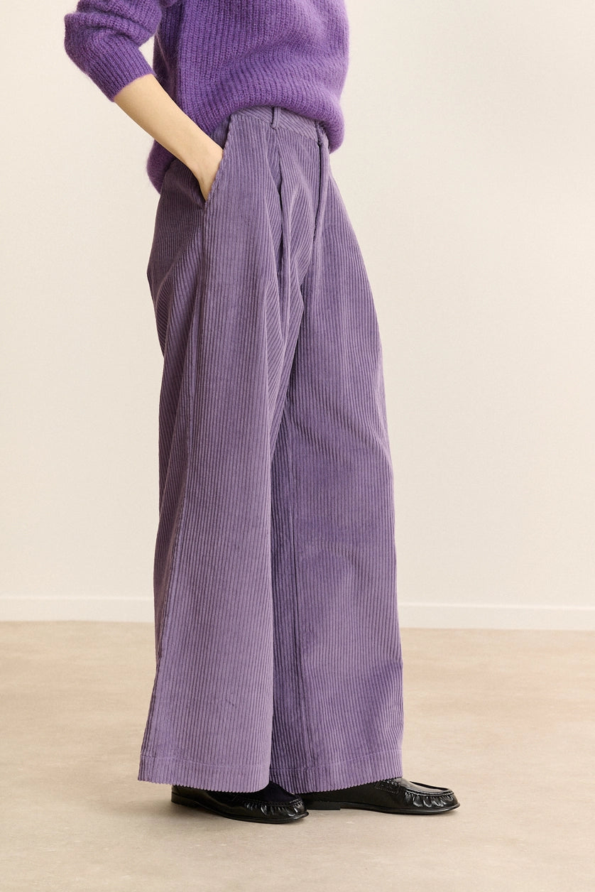 Voltaire Corduroy Wide-Leg Trousers in Lavender