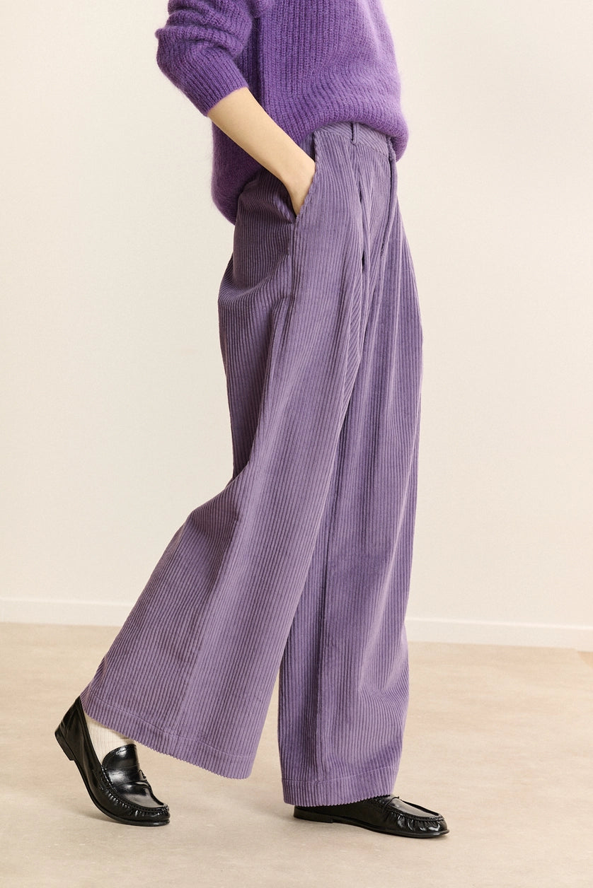 Voltaire Corduroy Wide-Leg Trousers in Lavender