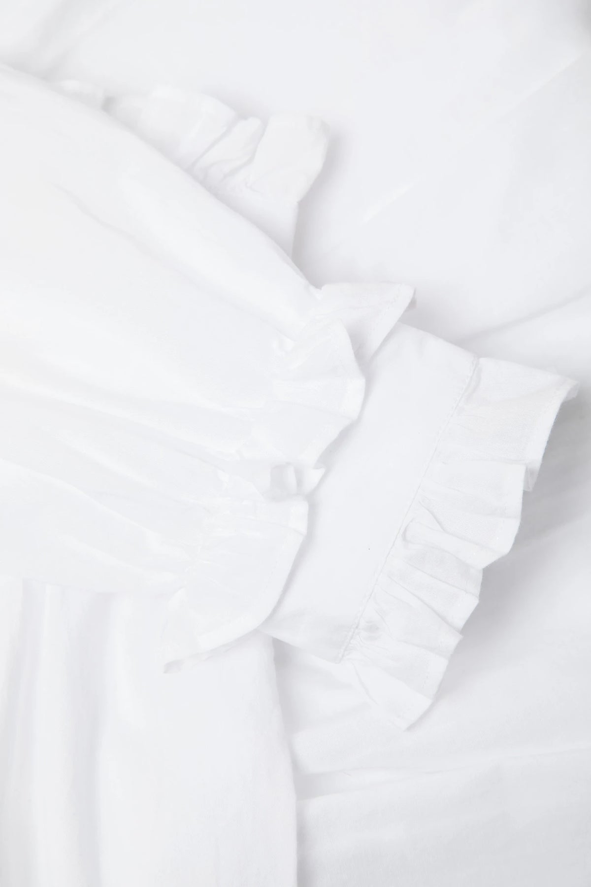 Lace & Ruffle Cotton Blouse in White