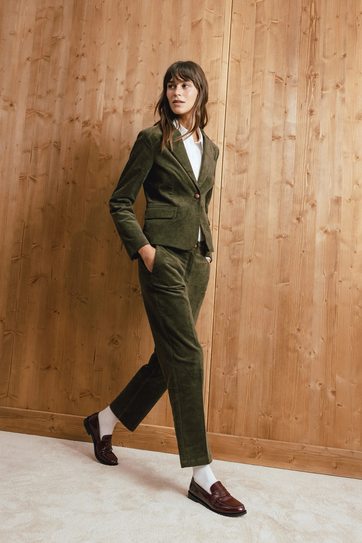 Corduroy Tapered Trousers in Green