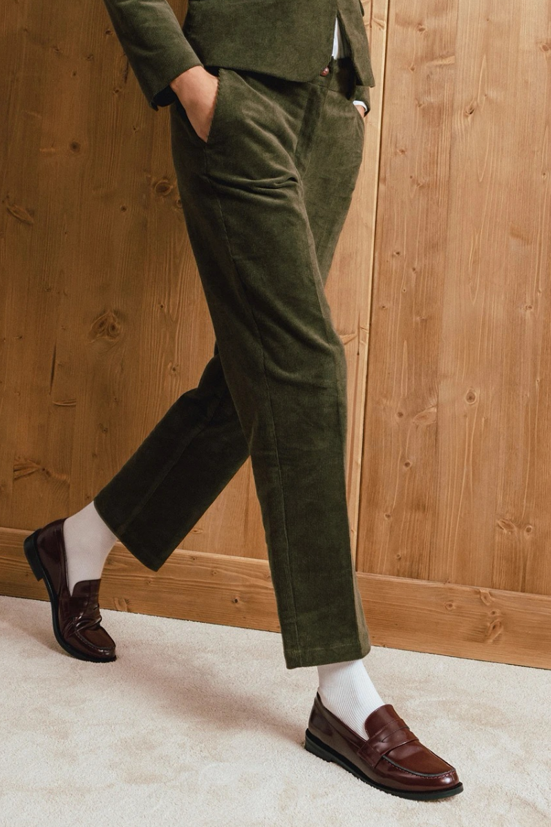 Corduroy Tapered Trousers in Green