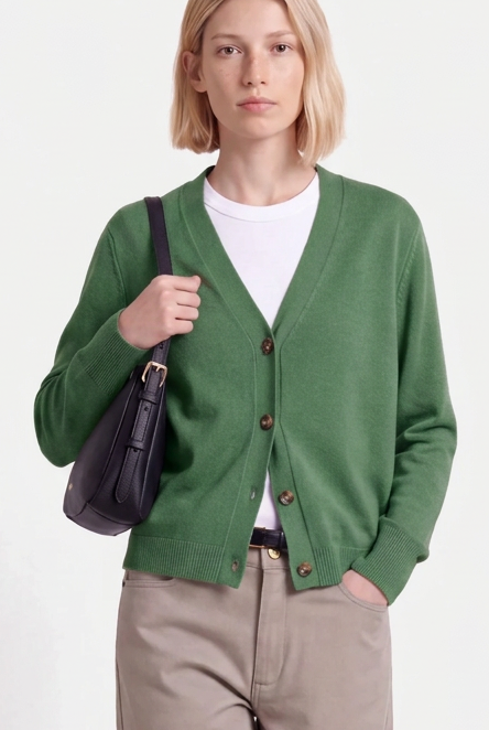 V-neck Knit Cardigan in Bottle Green
