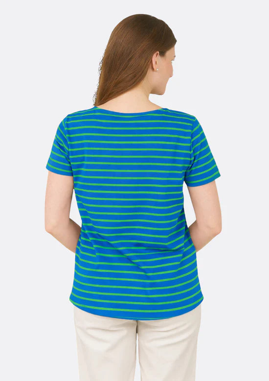 Tony V-Neck Striped Tee in Blue-Green