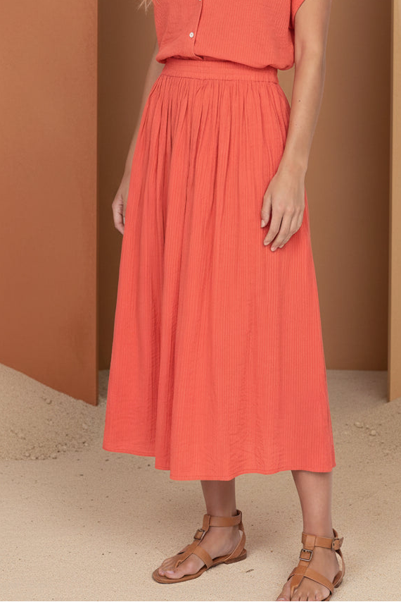 Koge Cotton Midi Skirt in Coral Orange